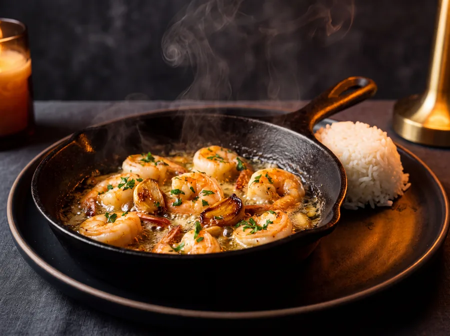 Camarones al mojo de ajo con arroz blanco